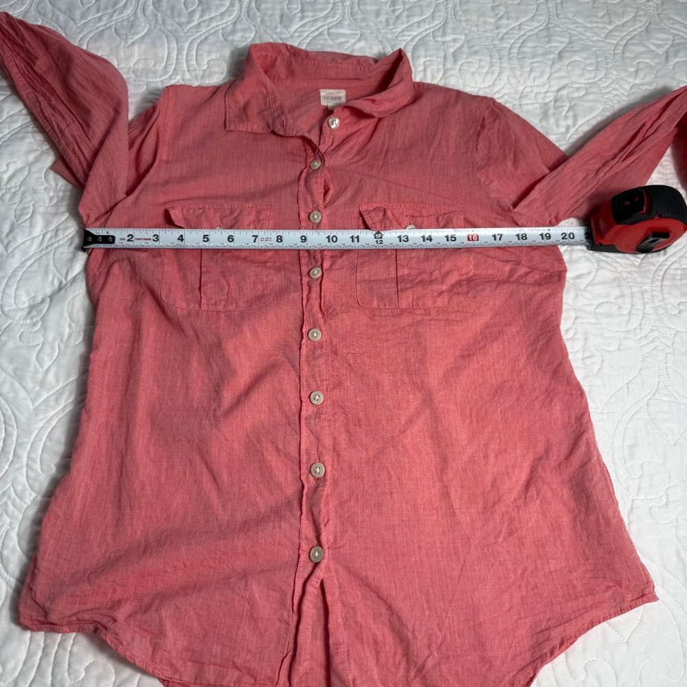 J.Crew The Perfect Shirt Coral 100% Cotton Button Down Roll Tab Sleeve WMs M EUC - Picture 10 of 11